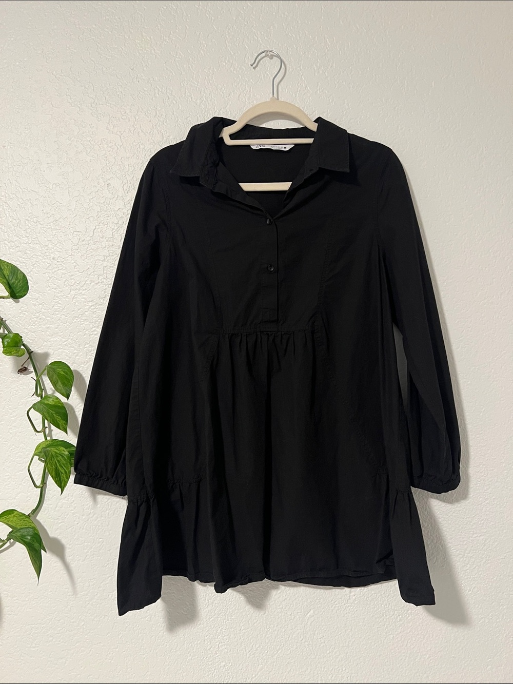 Zara Black Collared Button-Up Tunic